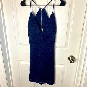 Deep Blue Lace/Sparkly Mini Dress. Size Large.